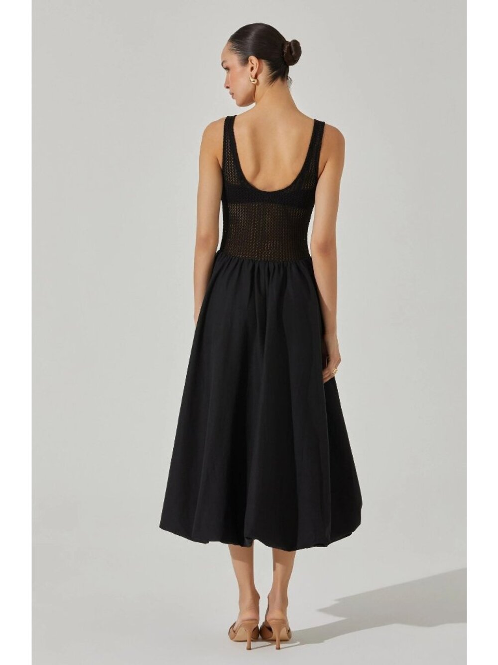 🆕ASTR Contrast Bubble Hem Mesh Top Midi Dress Medium Black - Picture 2 of 13